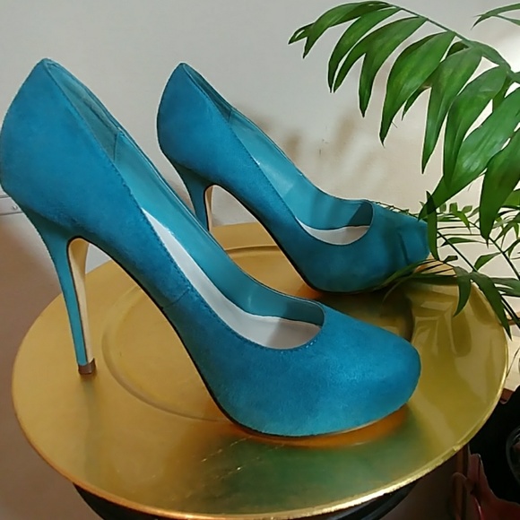 Michael Antonio Shoes - Michael Antonio, platform blue suede heels fit 7.5